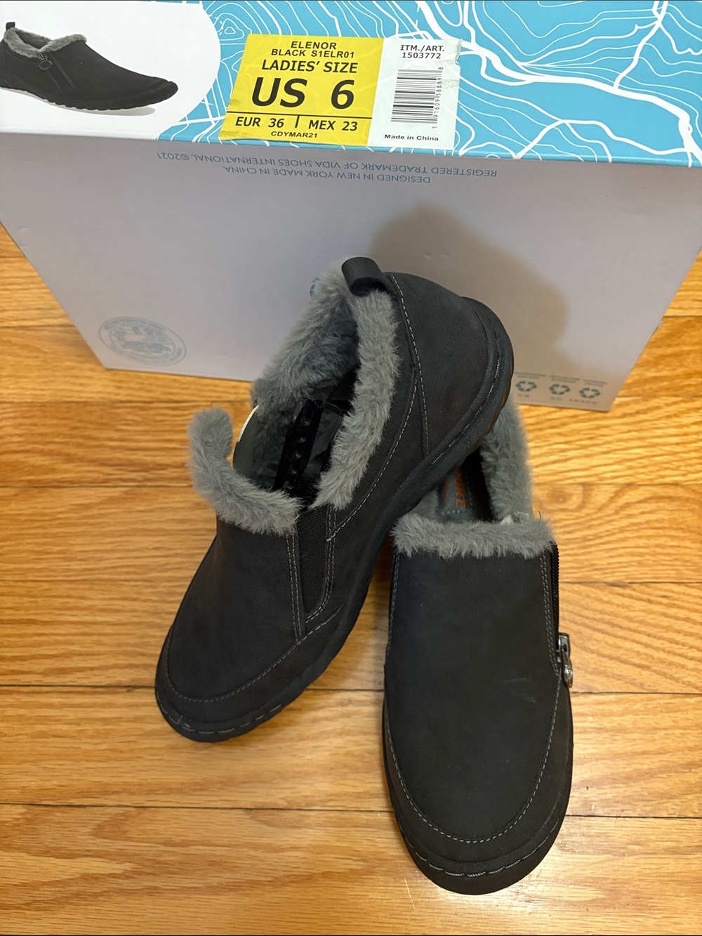 JSport by Jambu Black Faux-Fur Lined Moccasin Slip-Ons